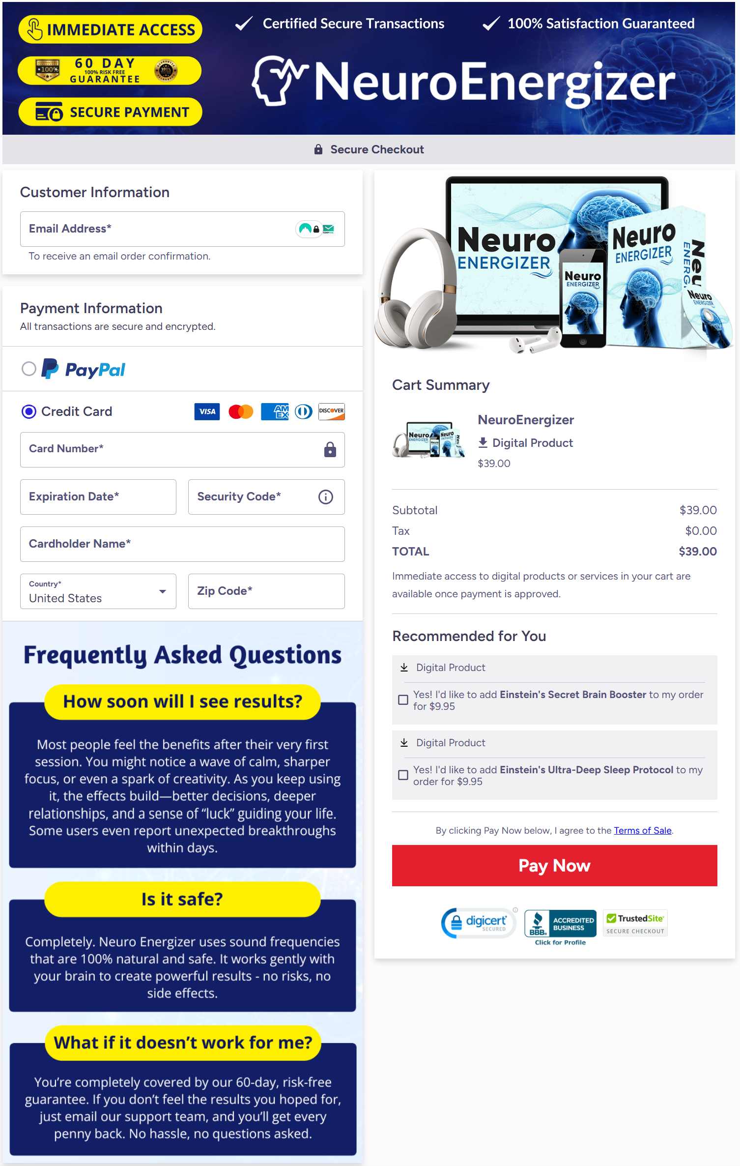 Neuroenergizer Checkout Page